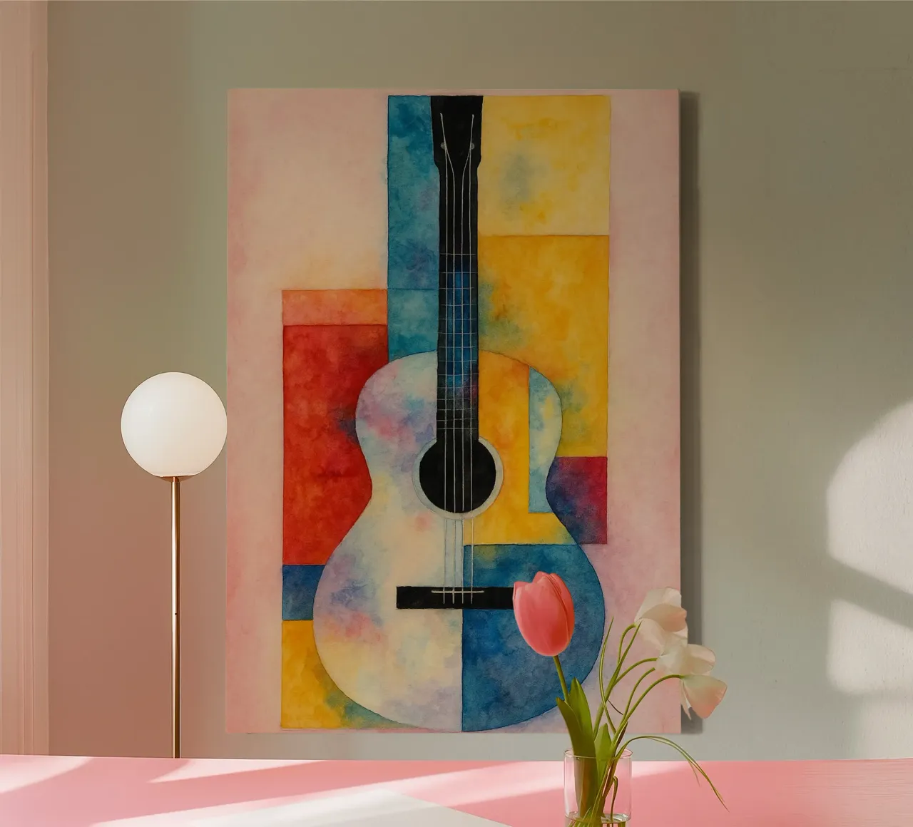 disegno della chitarra tela con Cornice a cassetta da Botania