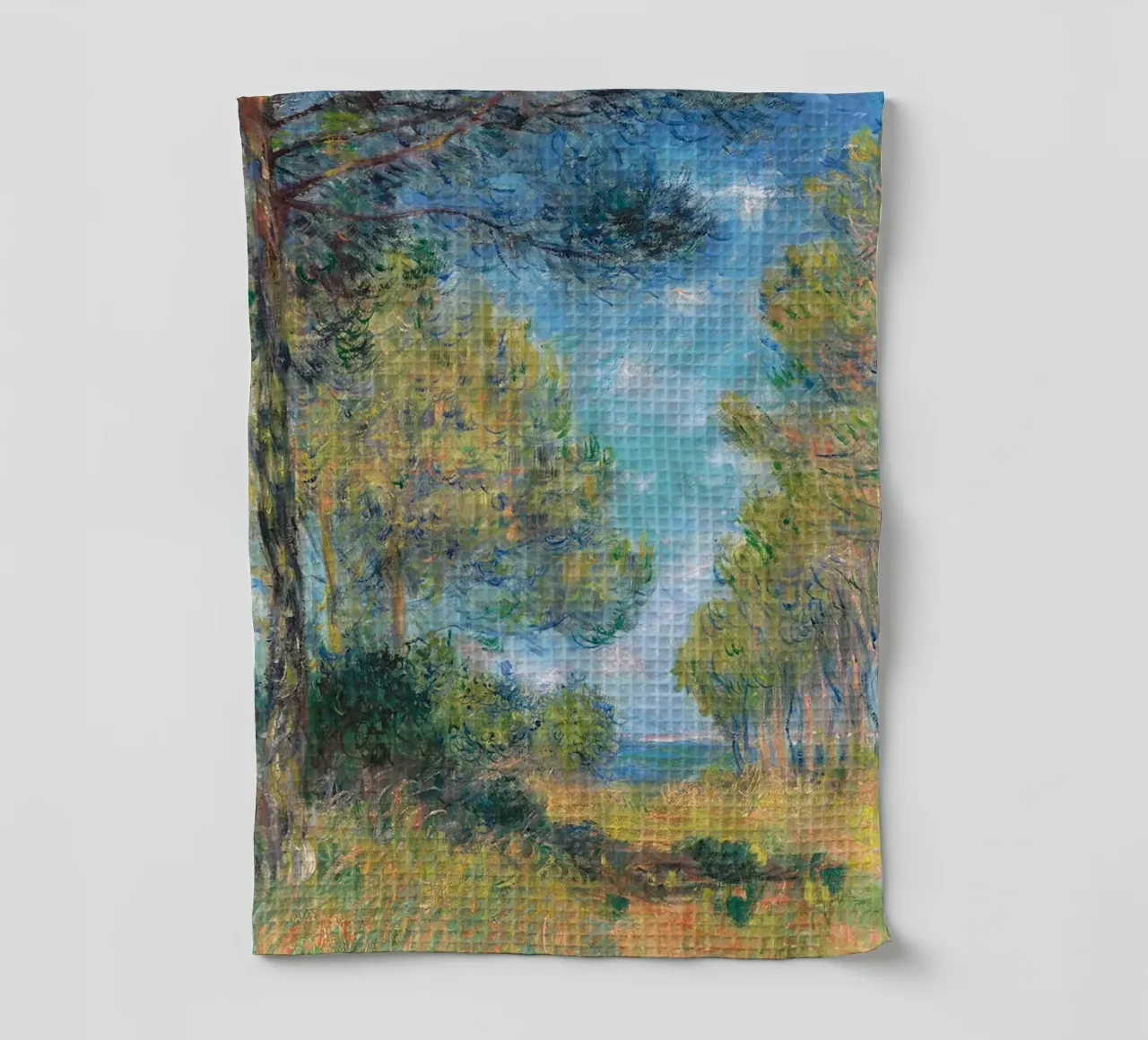 Pine Tree Path in Varengeville theedoek van RodneyArt