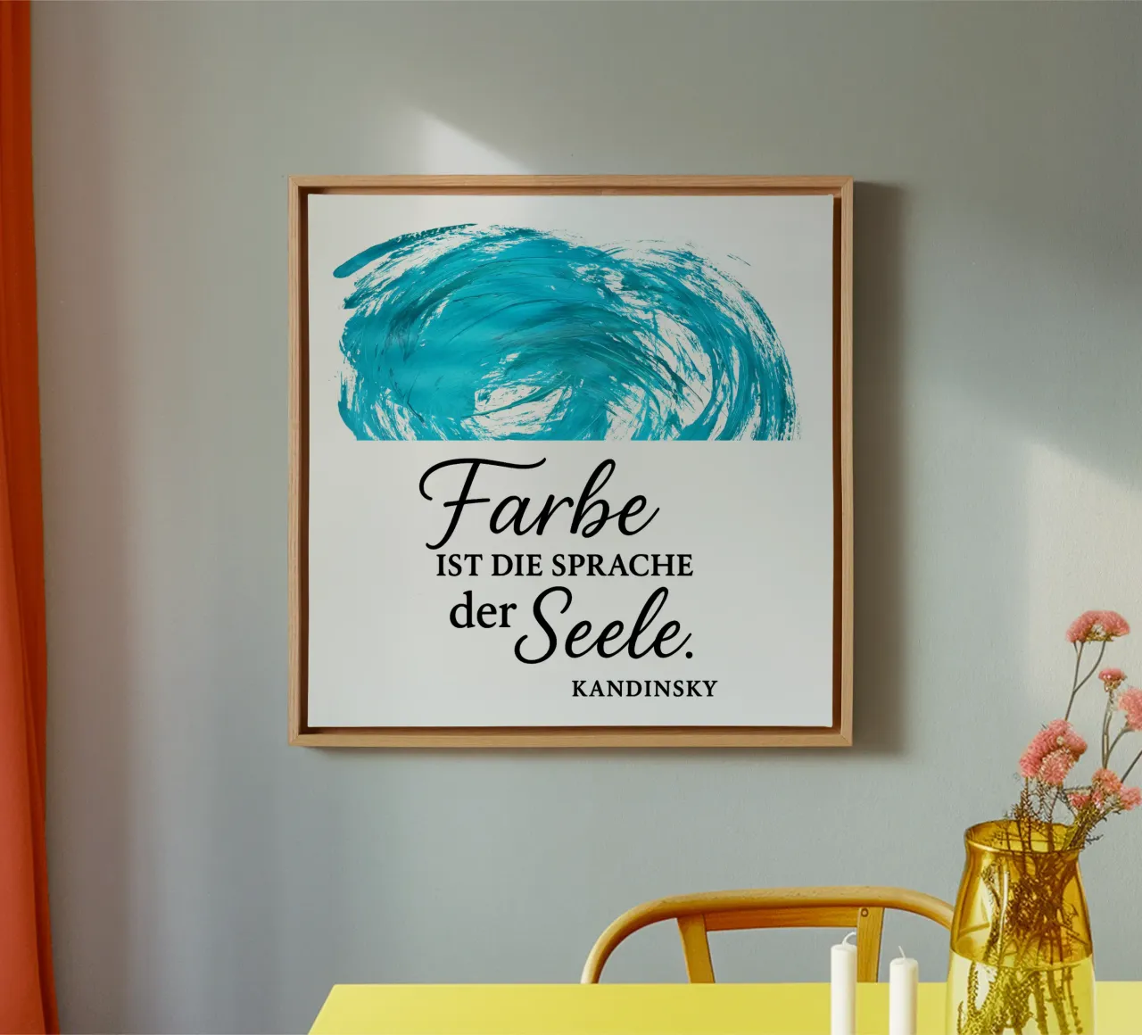 FARBE IST DIE SPRACHE DER SEELE (türkis) tela con Cornice a cassetta da Vintage Van Gogh