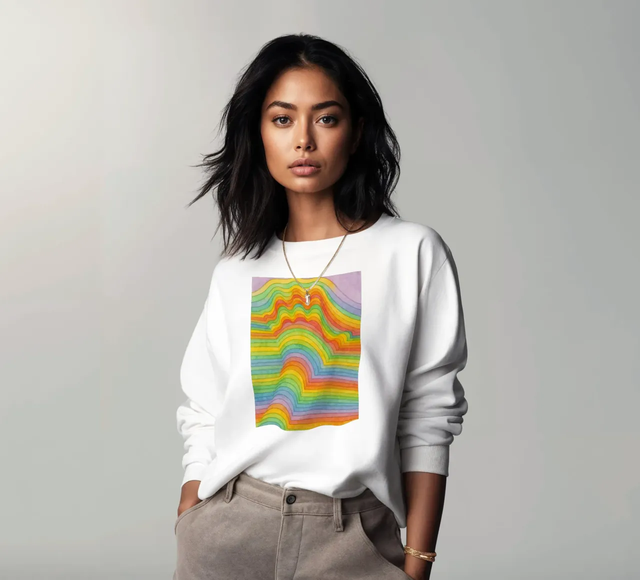 dibujo lineal arco iris a mano sudadera de Botania
