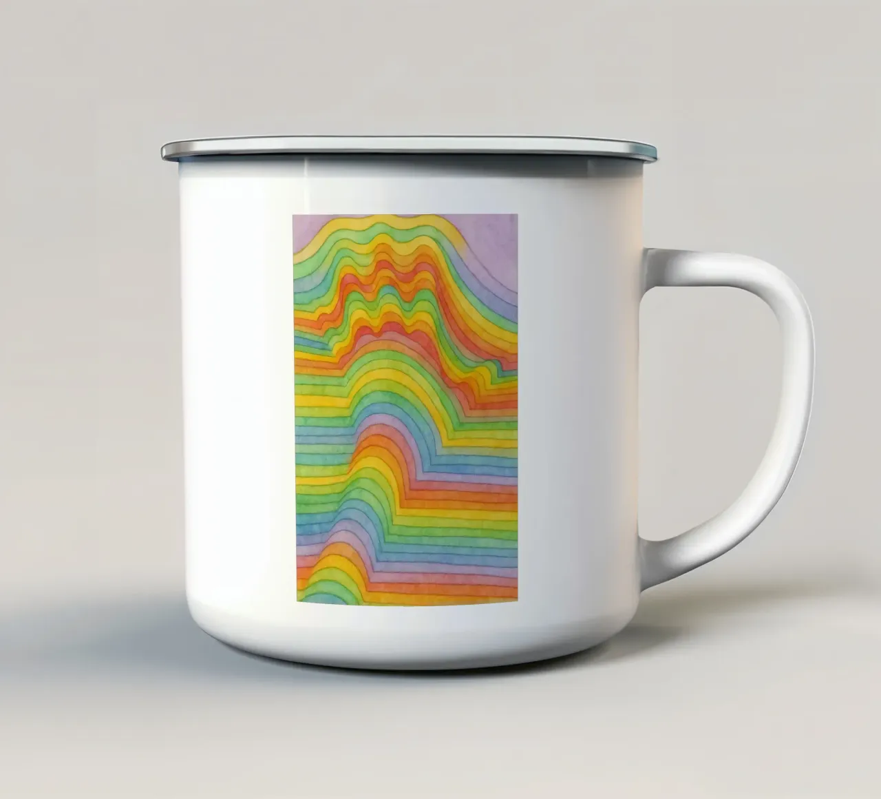 dessin au trait de l'arc-en-ciel de la main mug en émail de Botania