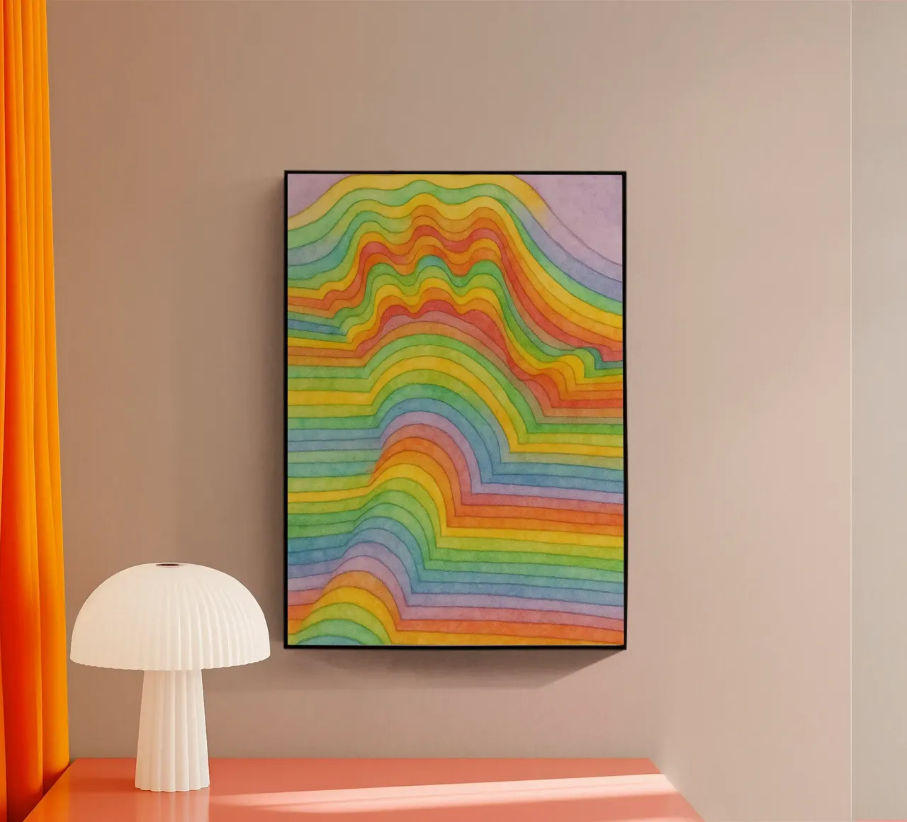 dibujo lineal arco iris a mano metacrilato de Botania