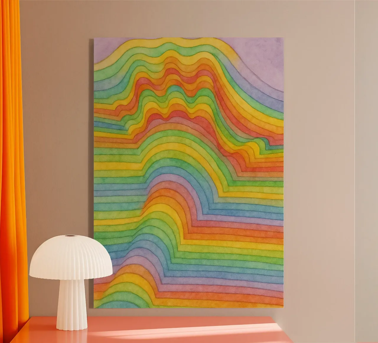 dibujo lineal arco iris a mano metacrilato de Botania