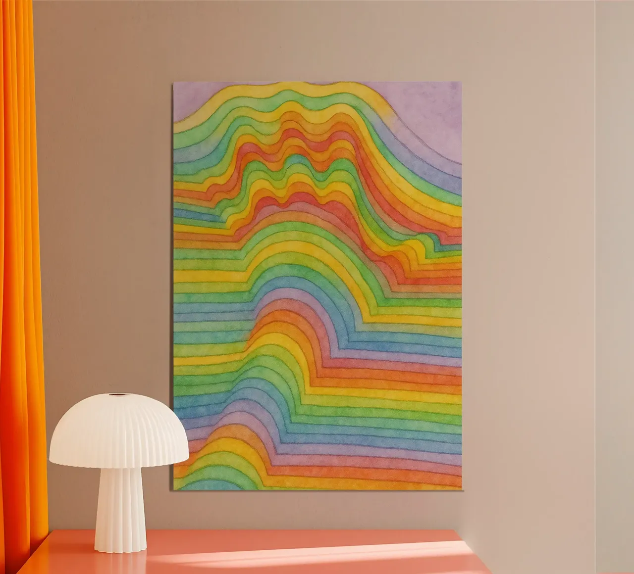 dessin au trait de l'arc-en-ciel de la main poster avec cadre en bois de Botania
