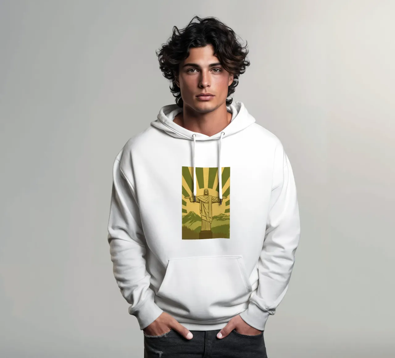 Statua iconica del Redentore felpa con cappuccio da Line Fable