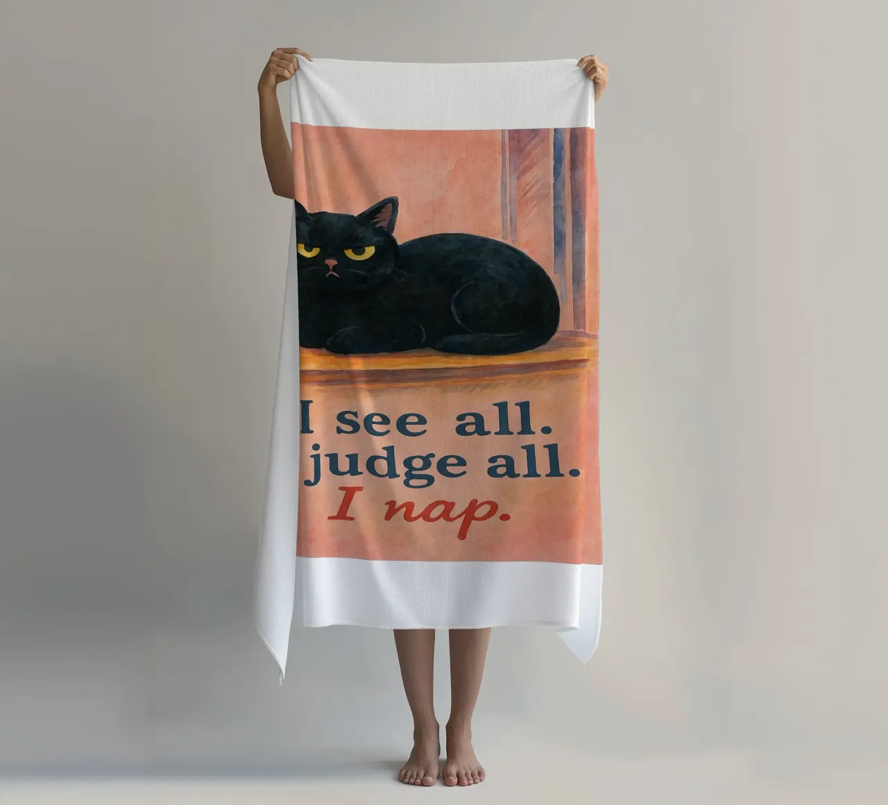 Vedo tutto, giudico tutto, sonnecchio disegnando gatti telo mare da Botania