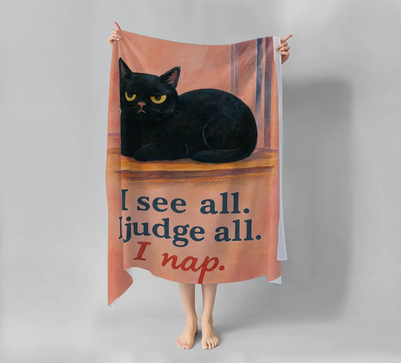 Vedo tutto, giudico tutto, sonnecchio disegnando gatti telo mare da Botania
