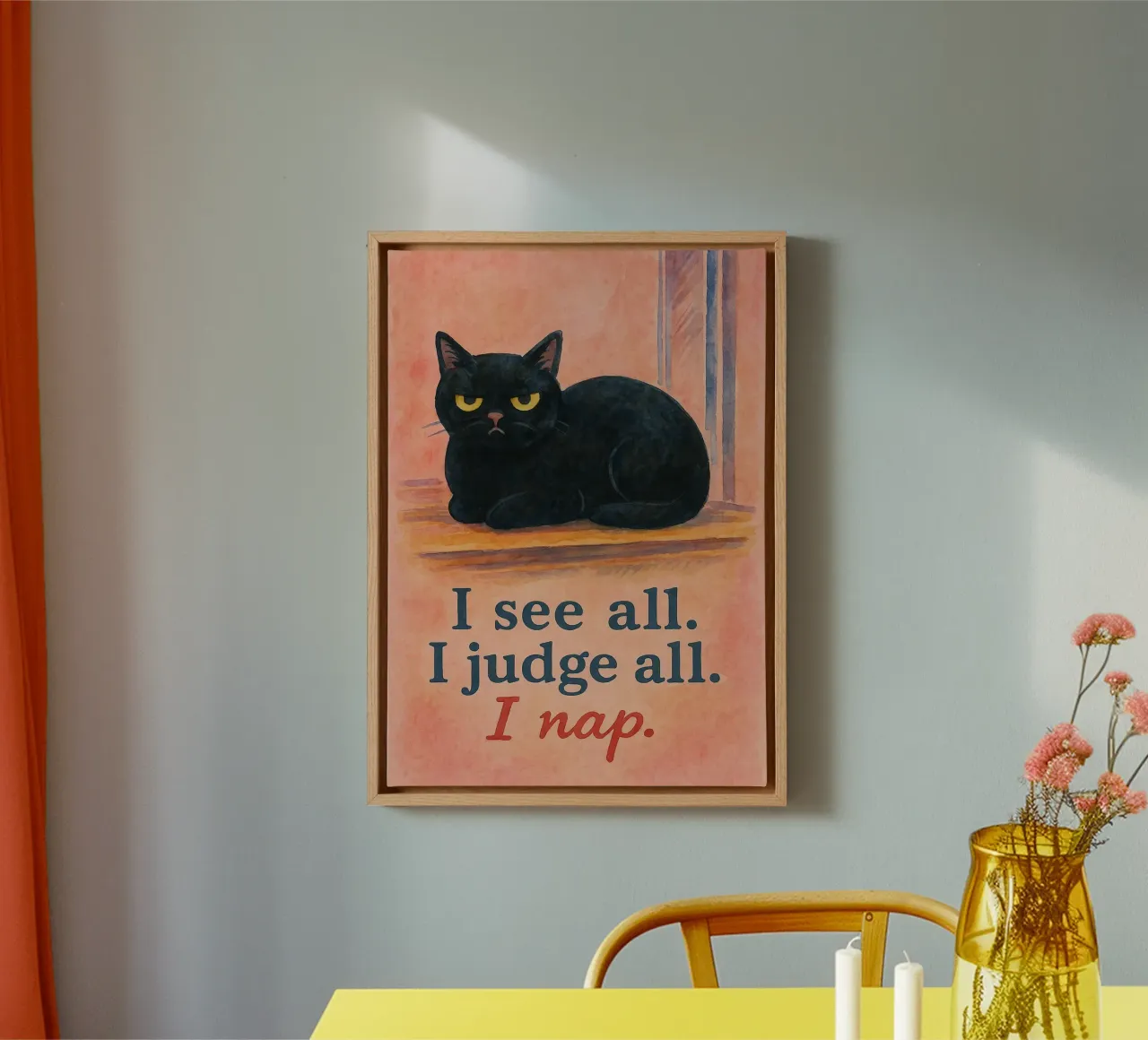 i see all i judge all i nap cat drawing canvas by Botania