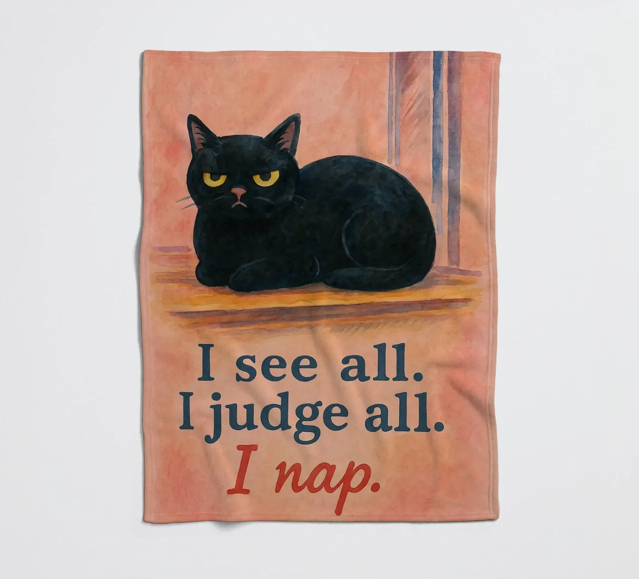 i see all i judge all i nap cat drawing fleece blanket by Botania