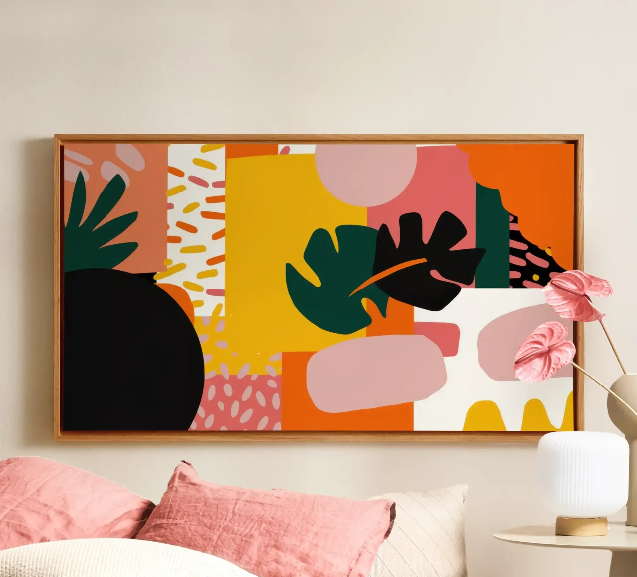 Abstract landschap met bladeren canvas met Baklijst van Line Fable