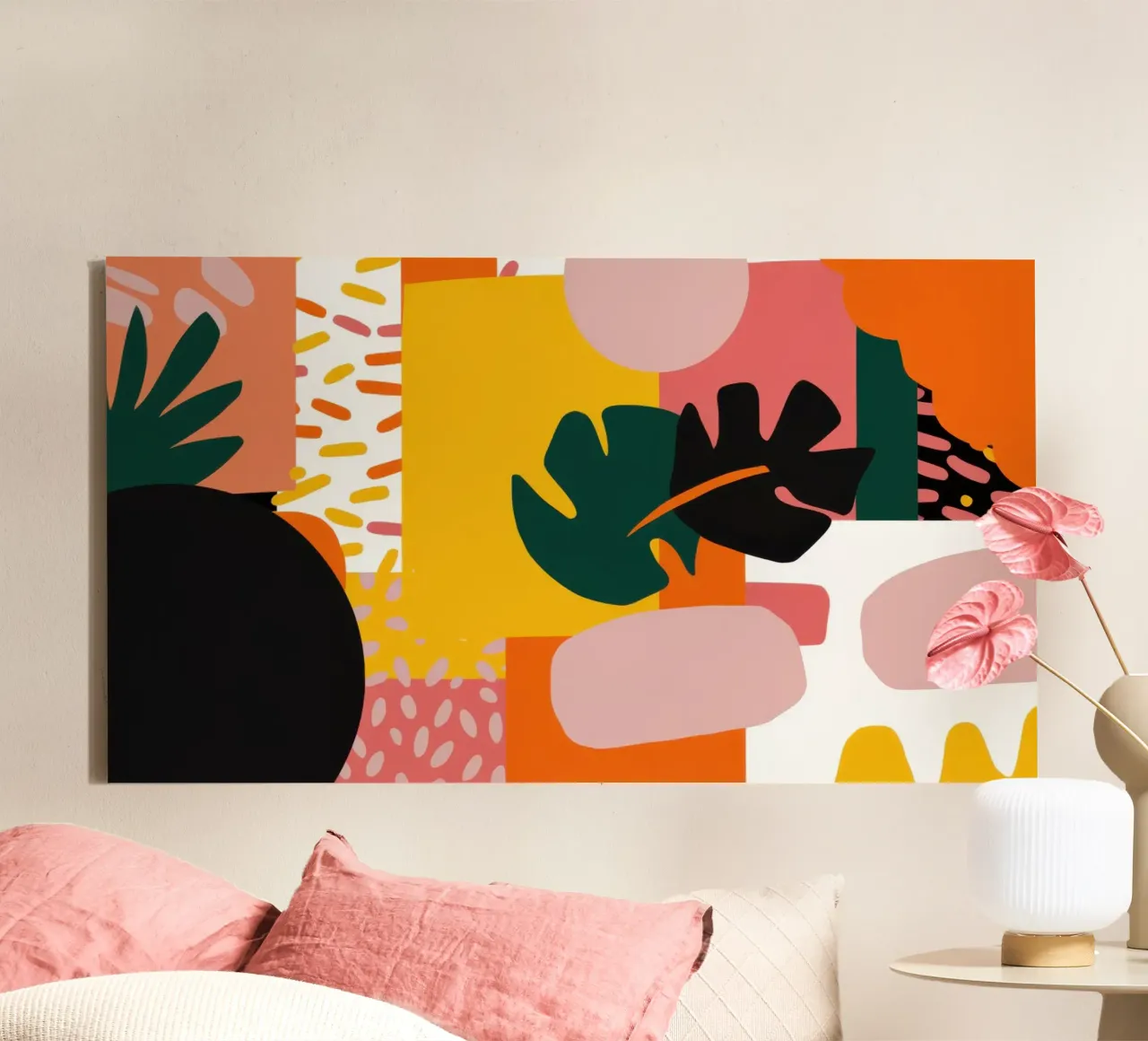 Abstract landschap met bladeren canvas met Baklijst van Line Fable
