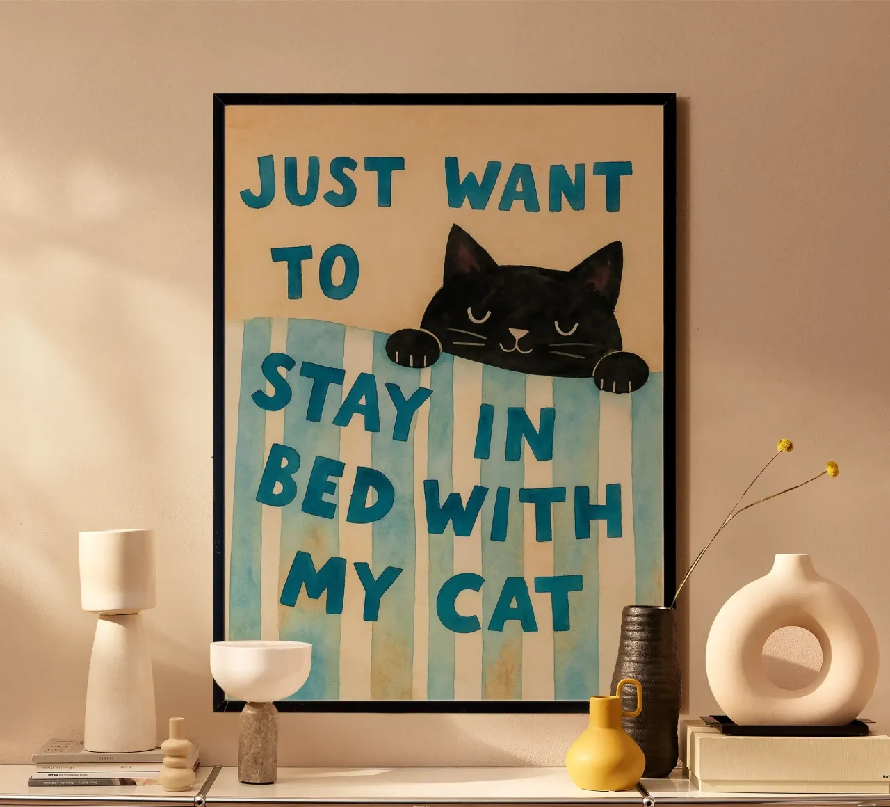 sólo quiero quedarme en la cama con mi gato dibujando hahnemühle de Botania