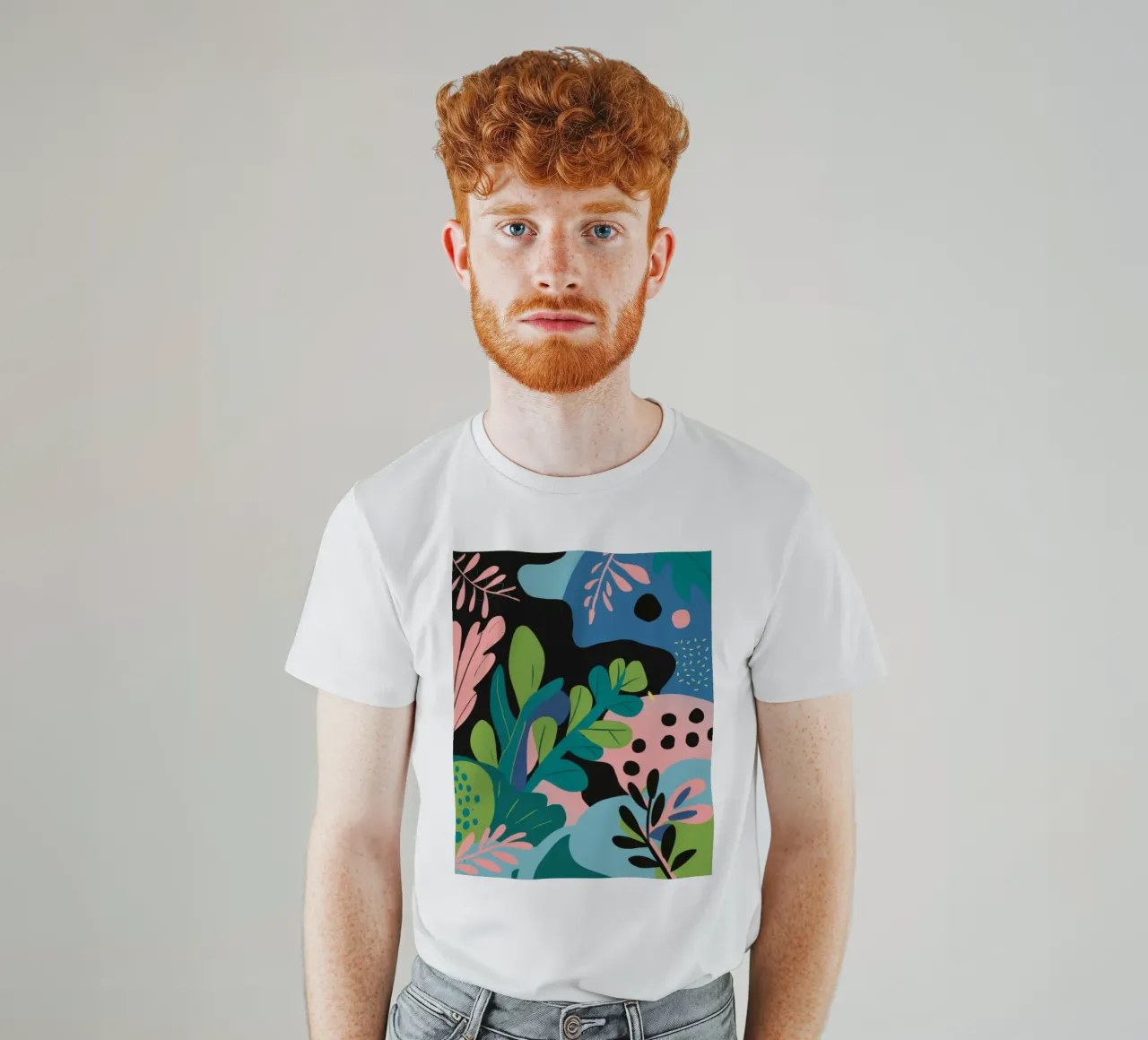 Astratto botanico giocoso t-shirt da Line Fable