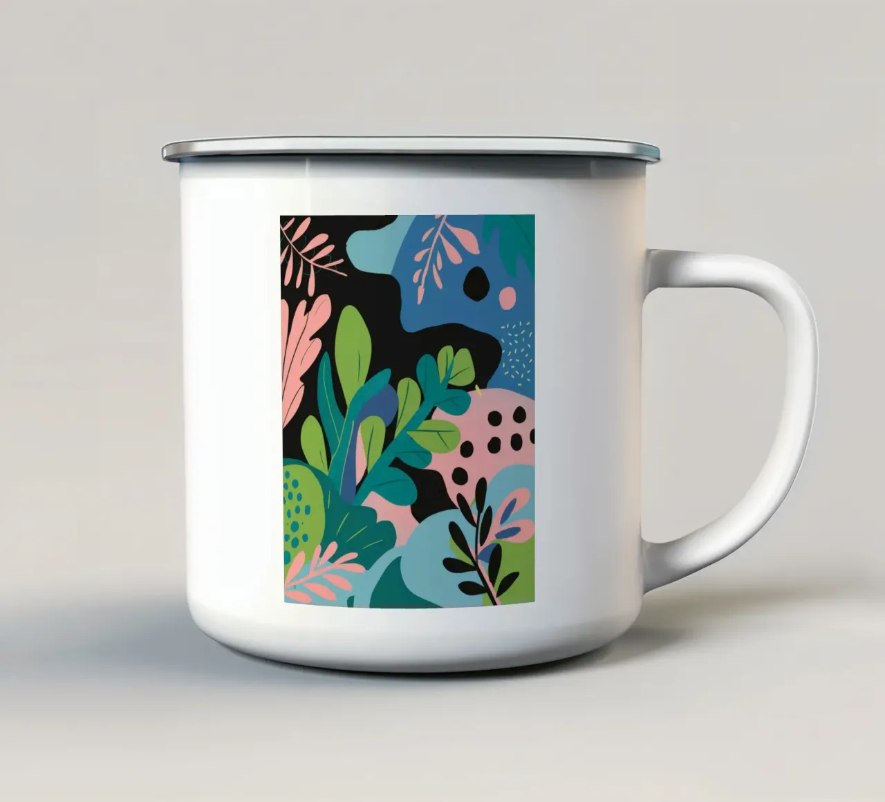 Astratto botanico giocoso tazza in smalto da Line Fable