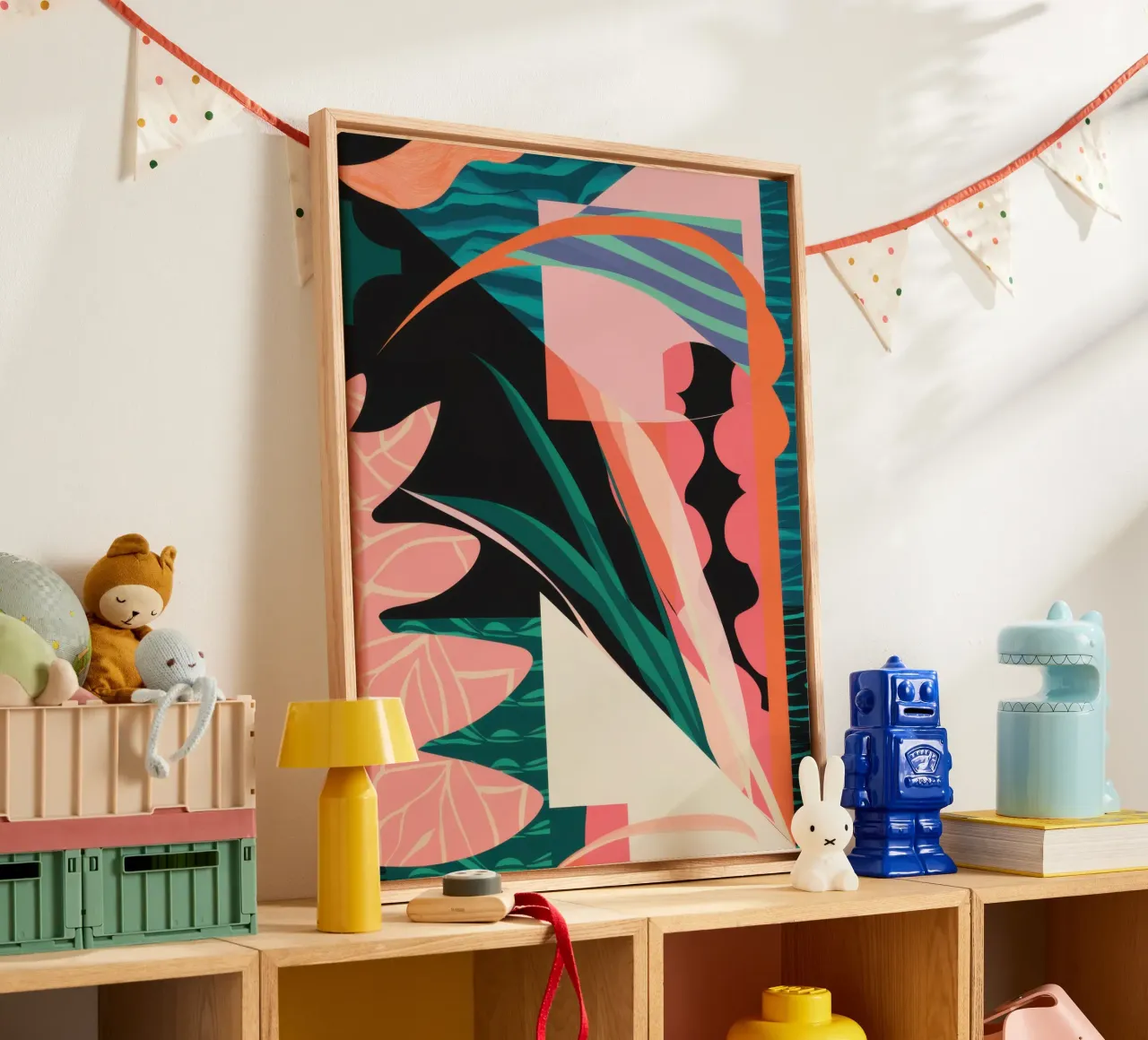 Scherp Roze Abstract canvas met Baklijst van Lunar Valentina