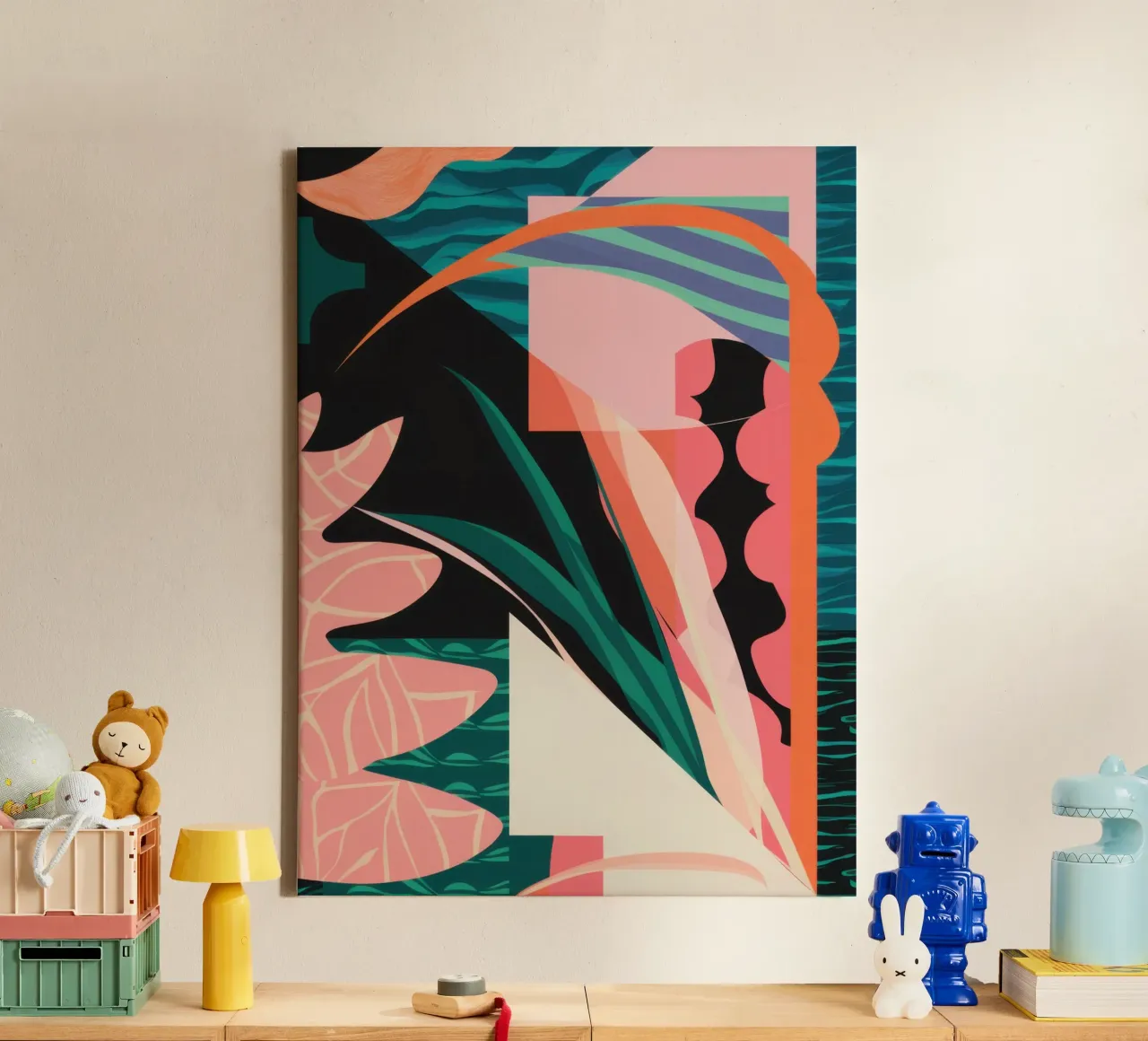 Scherp Roze Abstract canvas met Baklijst van Lunar Valentina