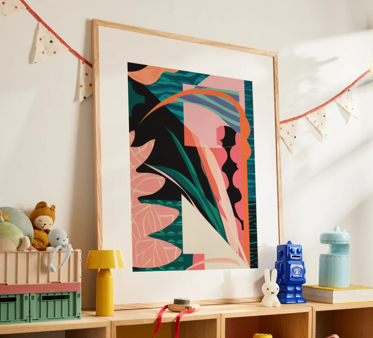 Scherp Roze Abstract poster met aluminium frame van Lunar Valentina