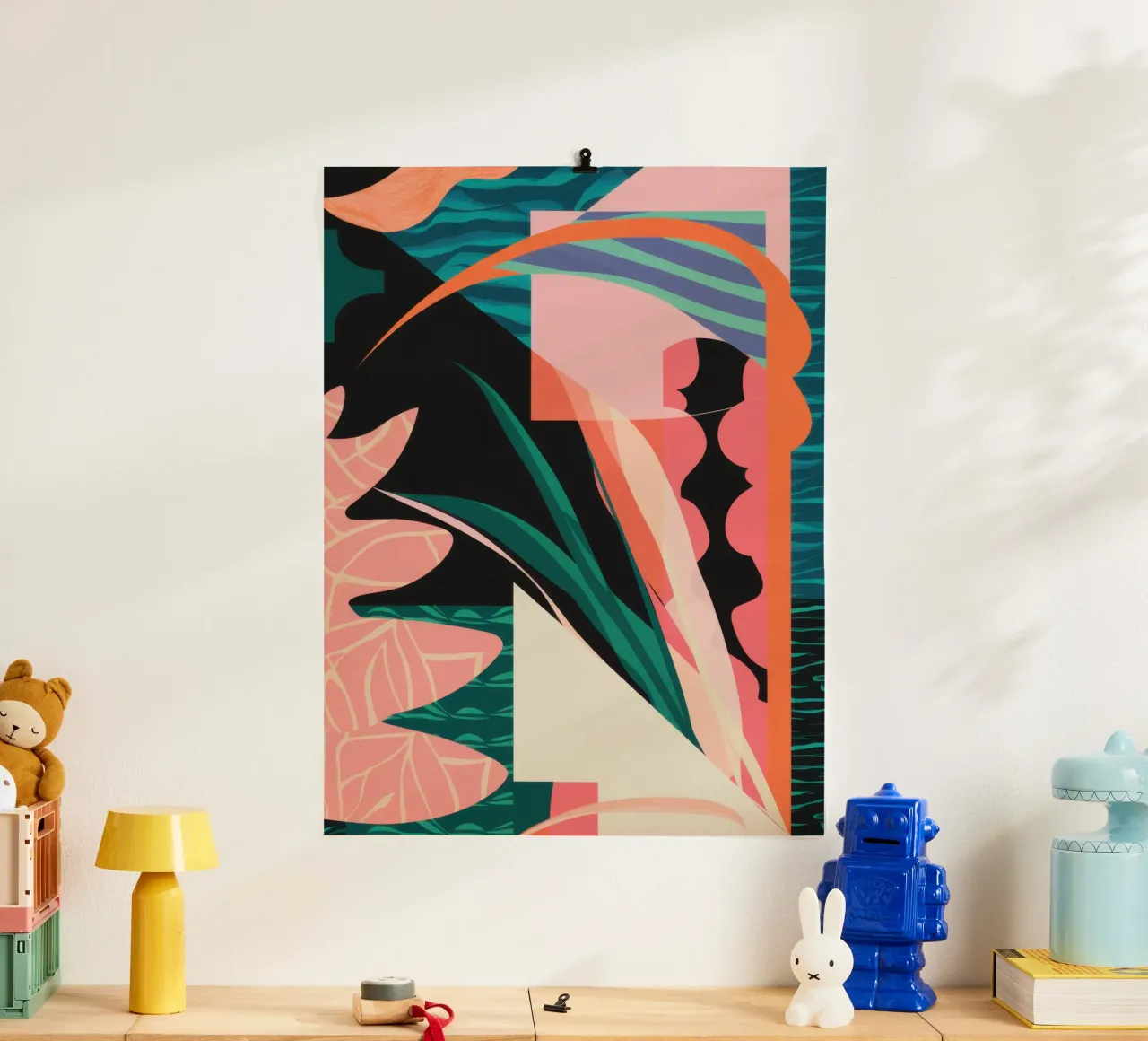 Scherp Roze Abstract poster met aluminium frame van Lunar Valentina