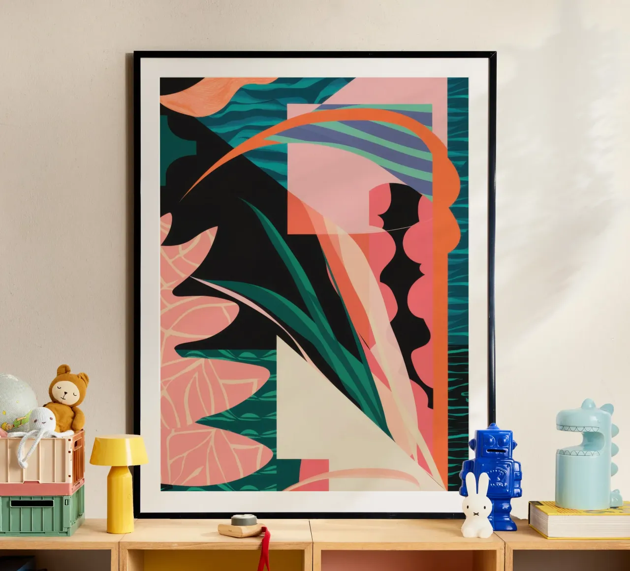 Scherp Roze Abstract poster met aluminium frame van Lunar Valentina