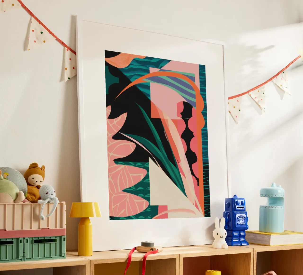 Scherp Roze Abstract poster met aluminium frame van Lunar Valentina