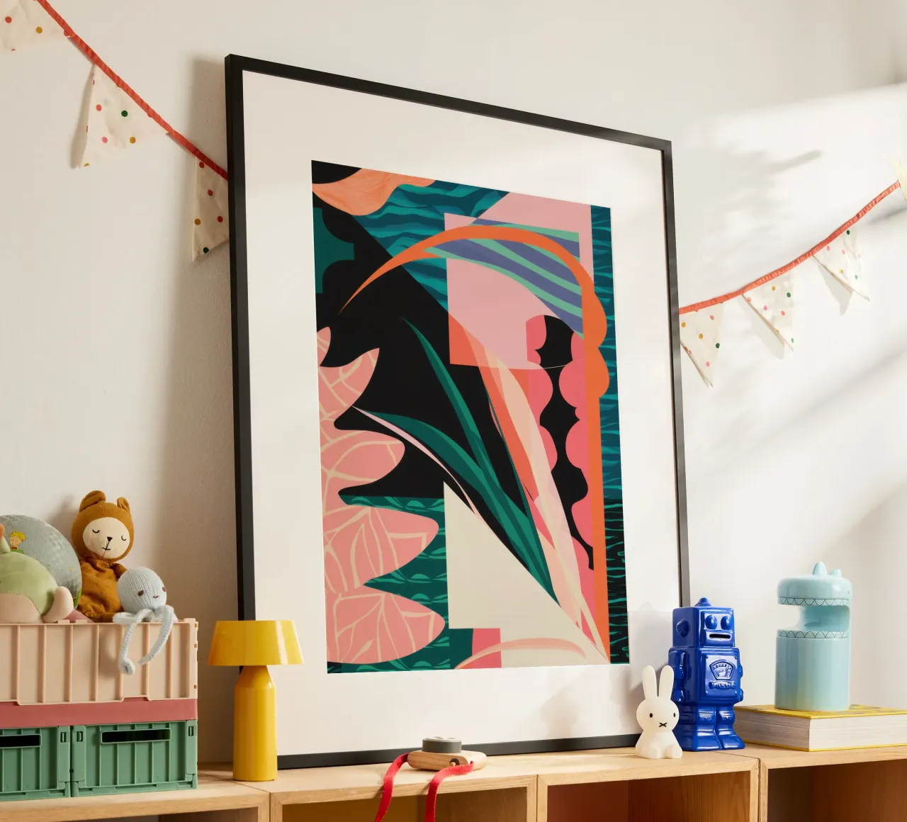 Scherp Roze Abstract poster met aluminium frame van Lunar Valentina