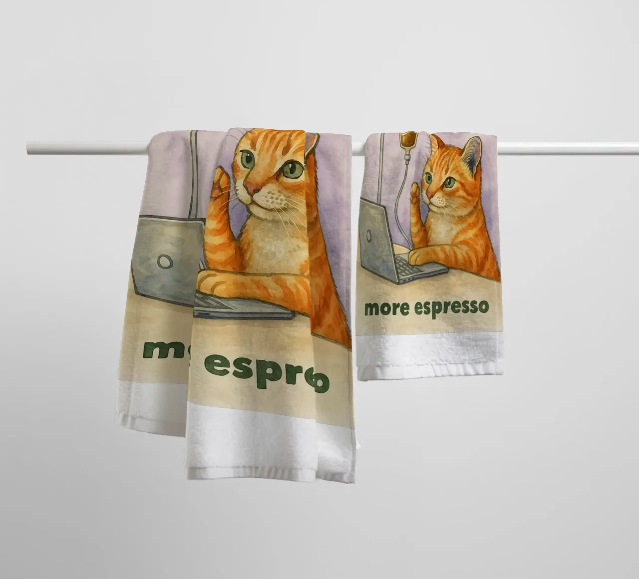 less depreso more espresso cat drawing towel by Botania