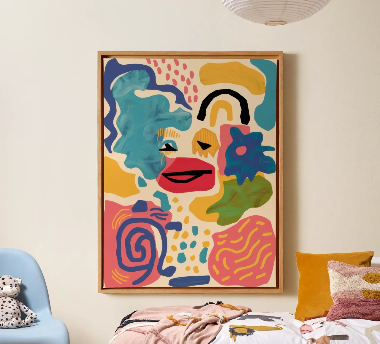 Speels Gezicht Abstract canvas met Baklijst van Obs Canvas