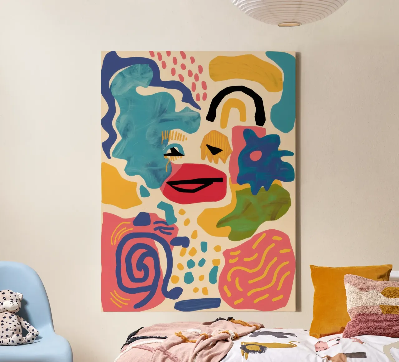 Speels Gezicht Abstract canvas met Baklijst van Obs Canvas