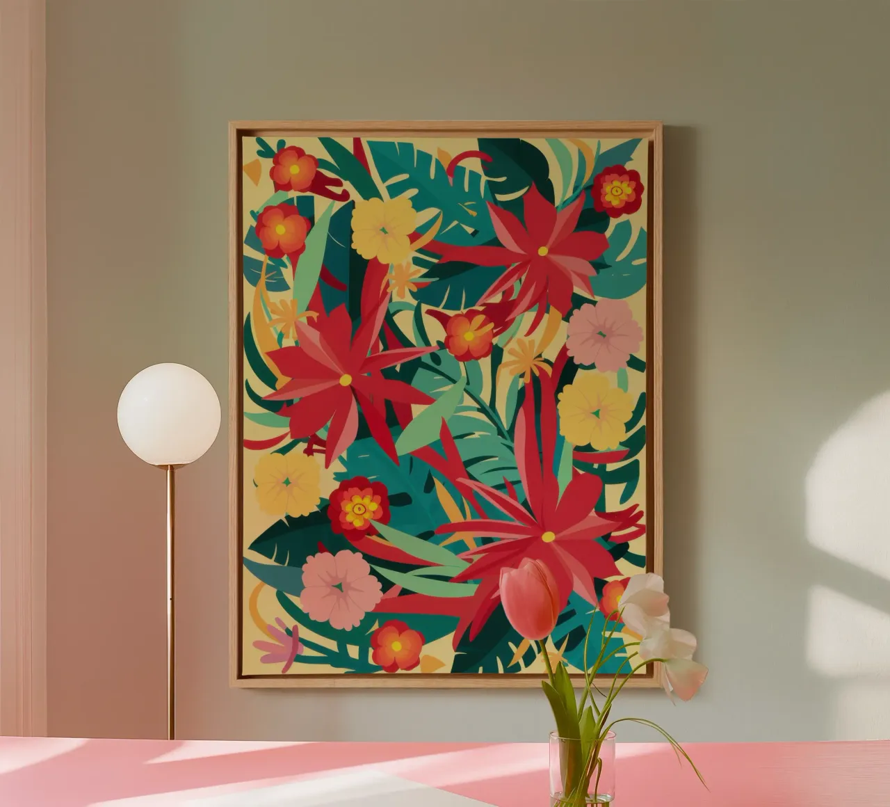 Giungla cremisi in fiore tela con Cornice a cassetta da Frosh Pallete