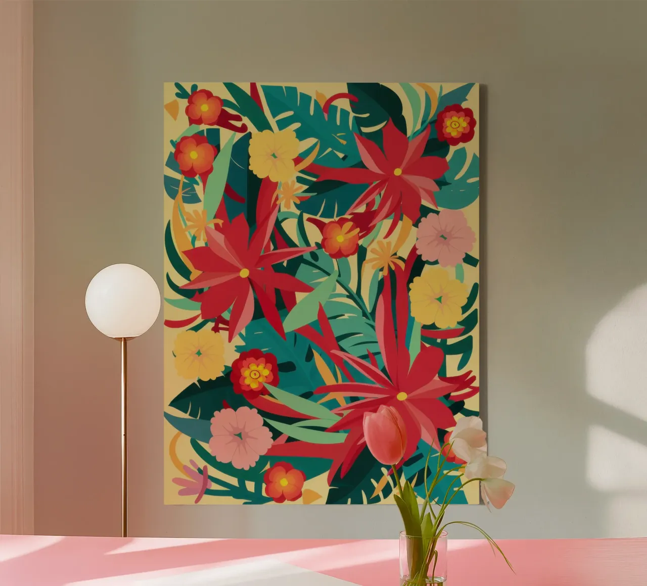 Giungla cremisi in fiore tela con Cornice a cassetta da Frosh Pallete