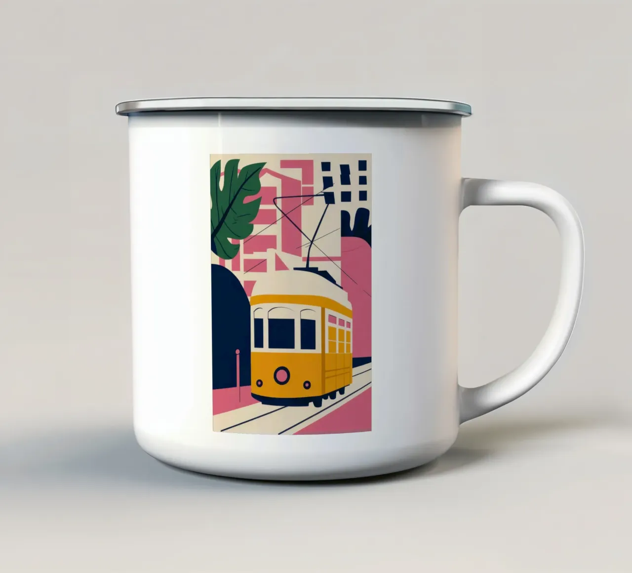 Giro in tram al sole tazza in smalto da Obs Canvas