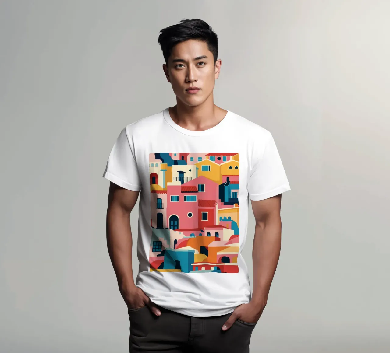 Vibrant Hillside Town t-shirt by Frosh Pallete