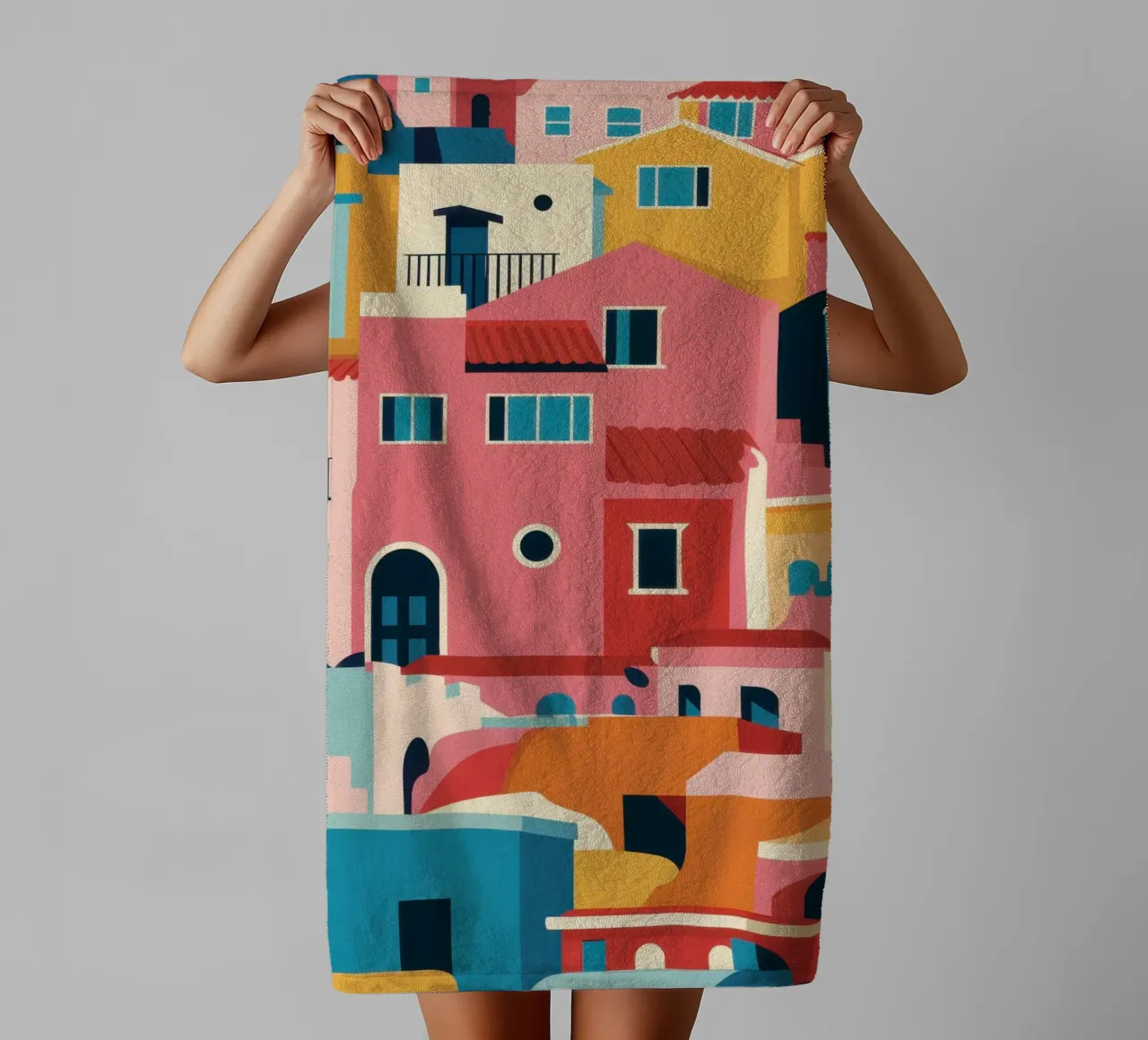 Una vivace città di collina asciugamano da bagno da Frosh Pallete