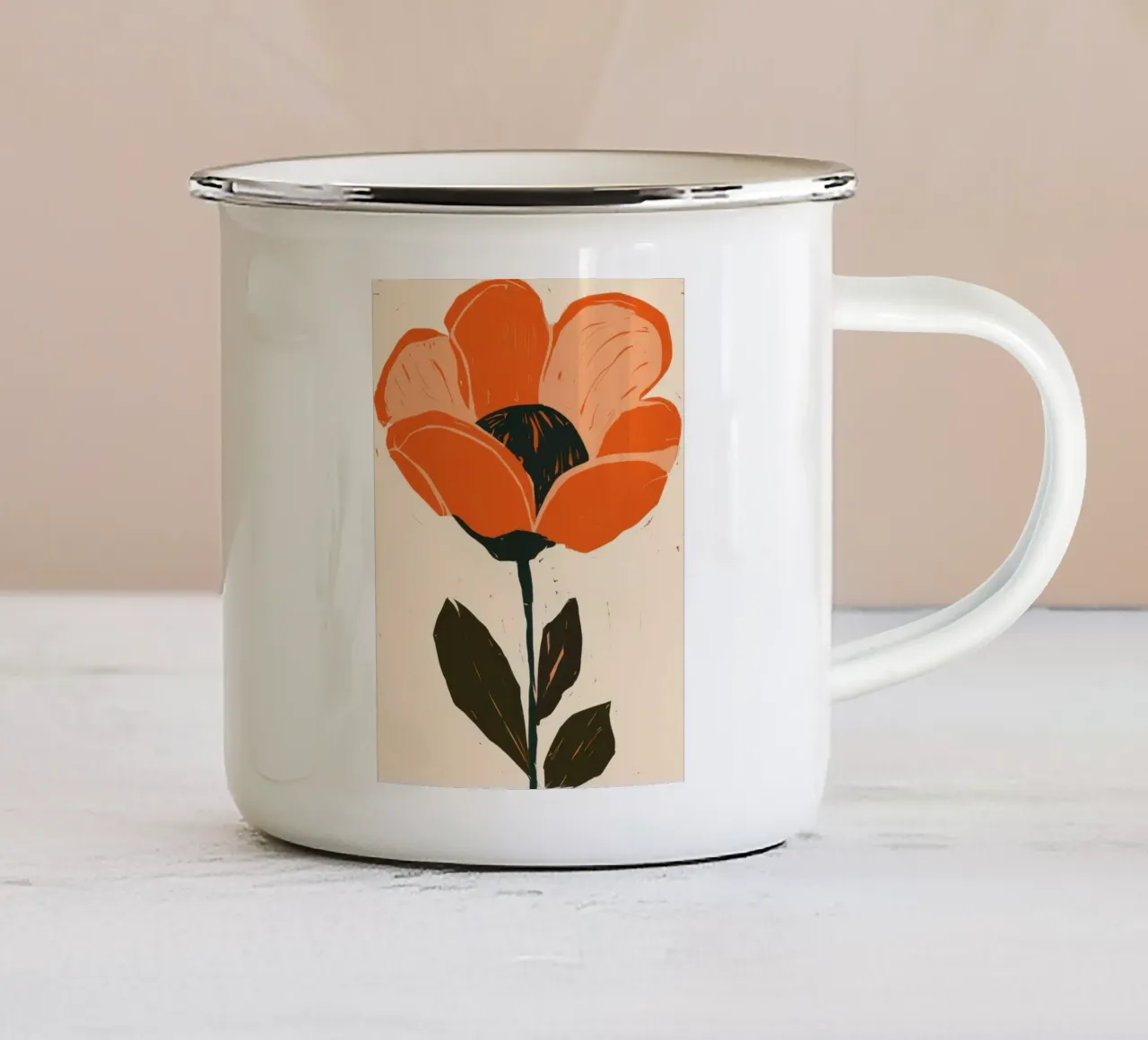 Fiore arancione in grassetto tazza in smalto da Line Fable