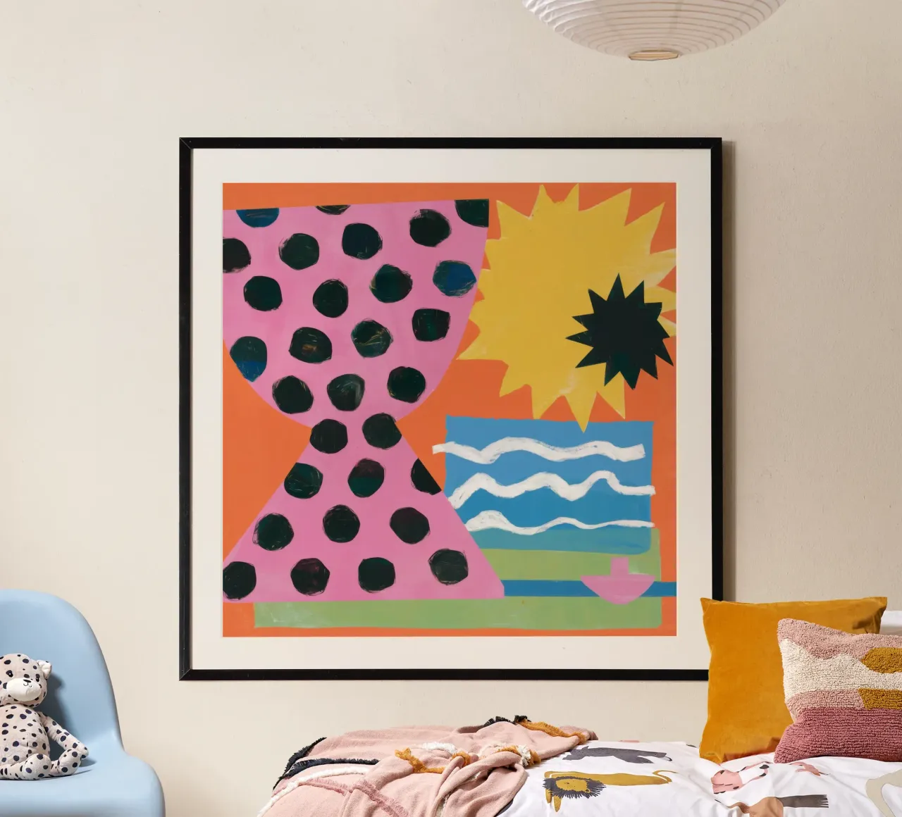 Forme astratte del sole poster con telaio in plastica da Thistle Bloom