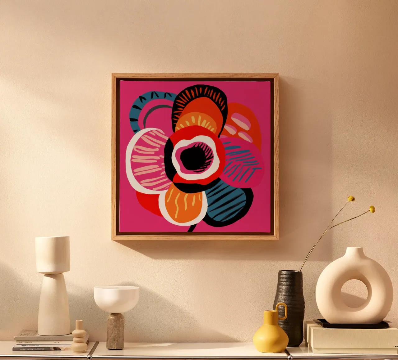 Bold Abstract Bloom canvas with Floater frame by Frosh Pallete