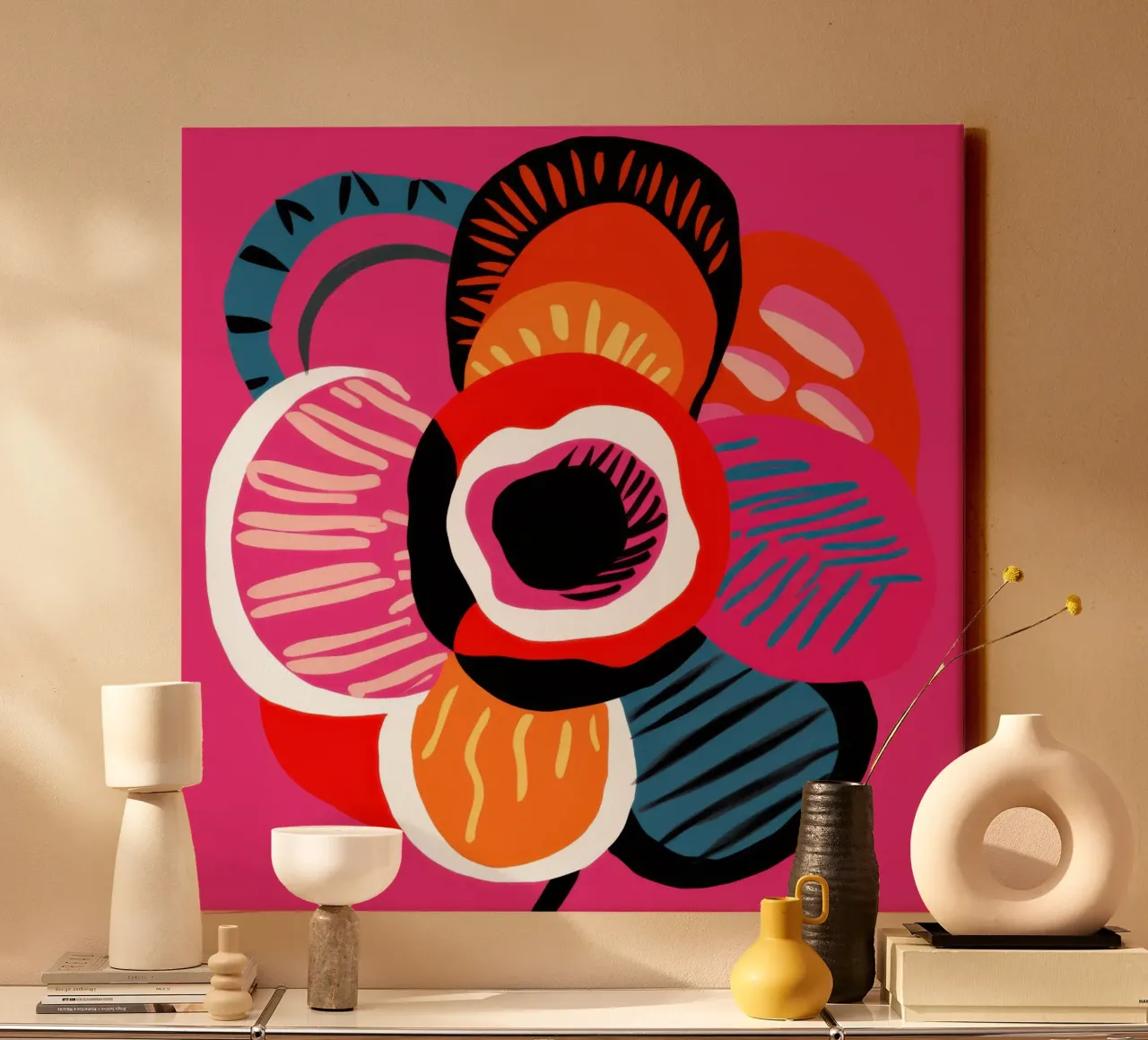 Bold Abstract Bloom canvas with Floater frame by Frosh Pallete