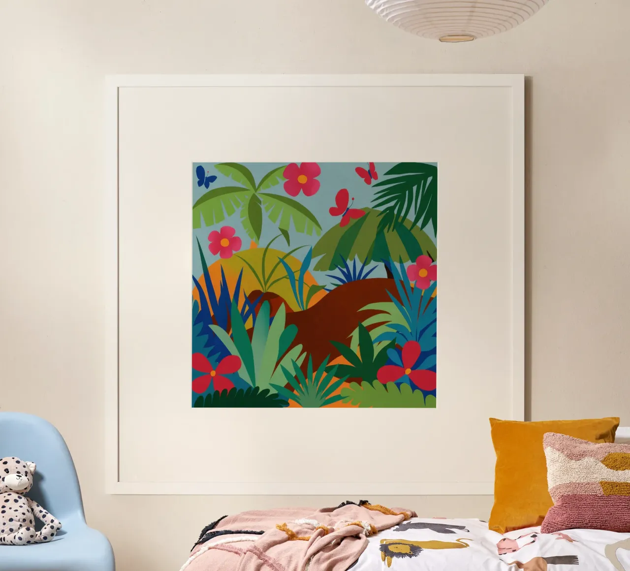 Il toro della giungla poster con telaio in legno da Thistle Bloom