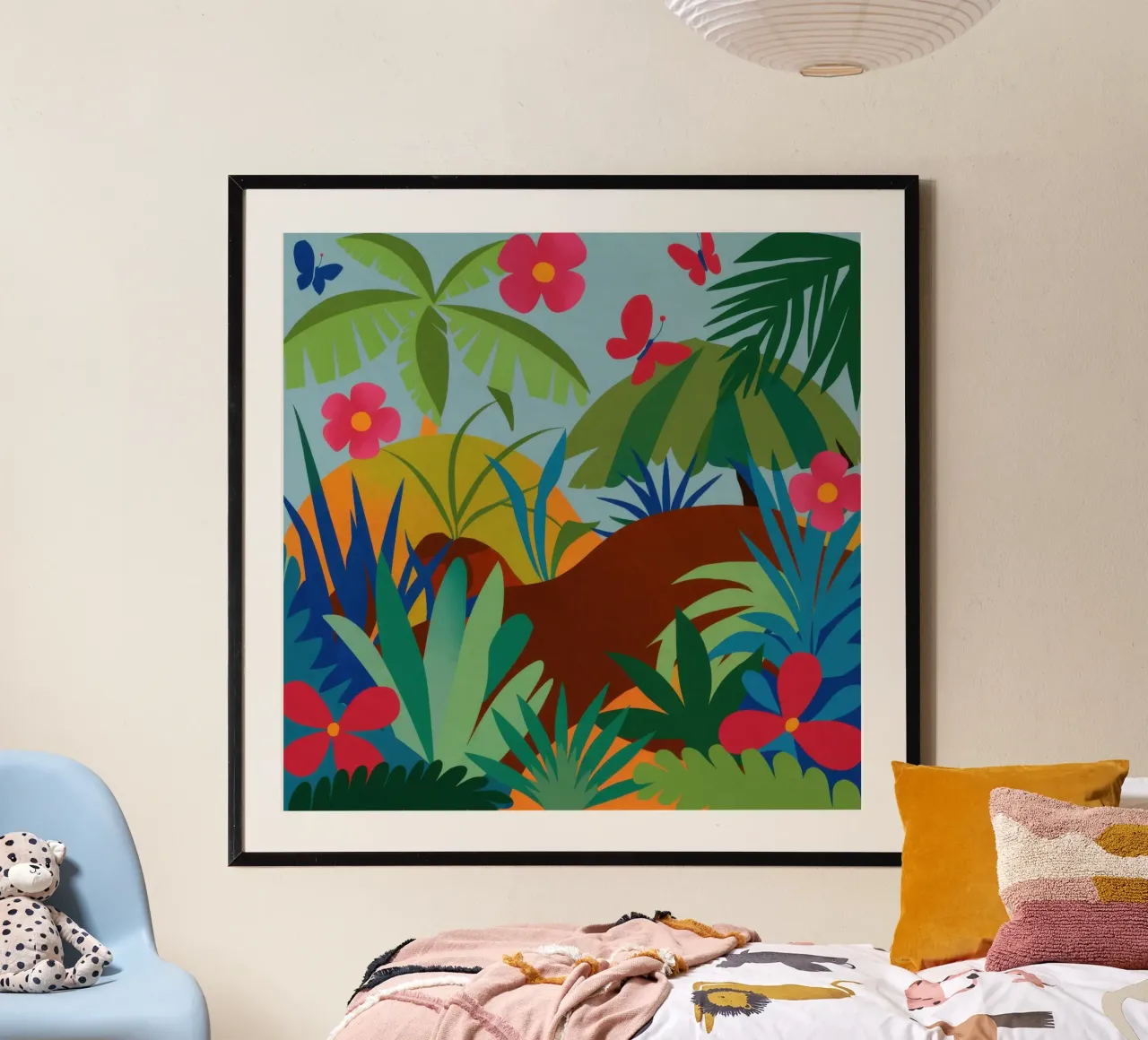 Il toro della giungla poster con telaio in legno da Thistle Bloom