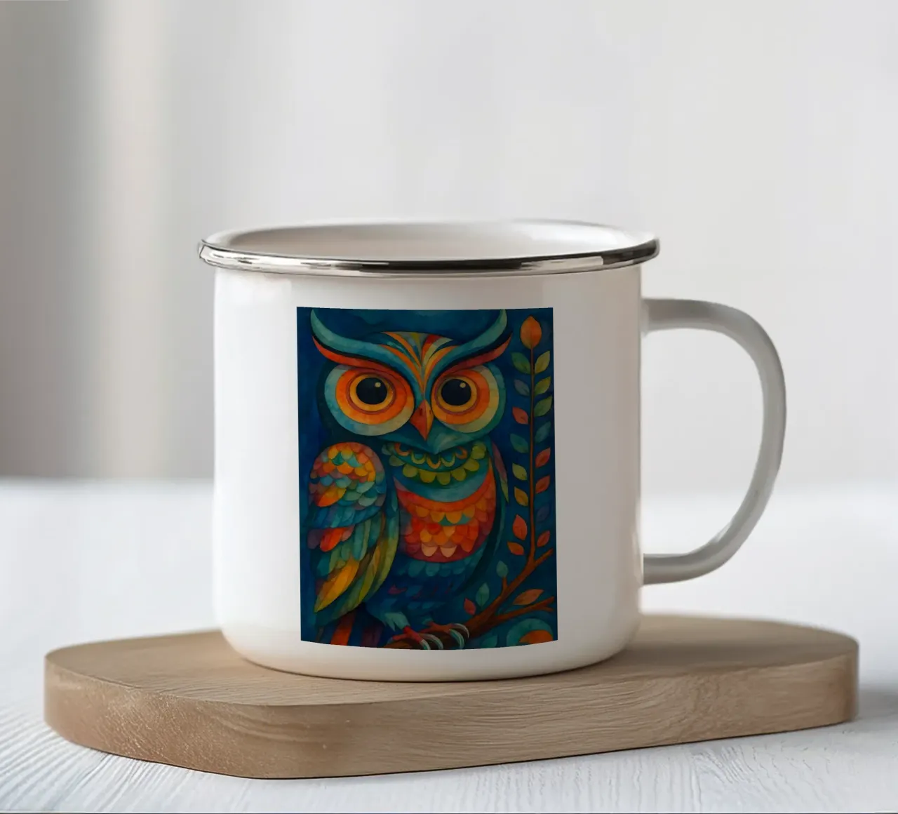 disegno di gufo tazza in smalto da Botania