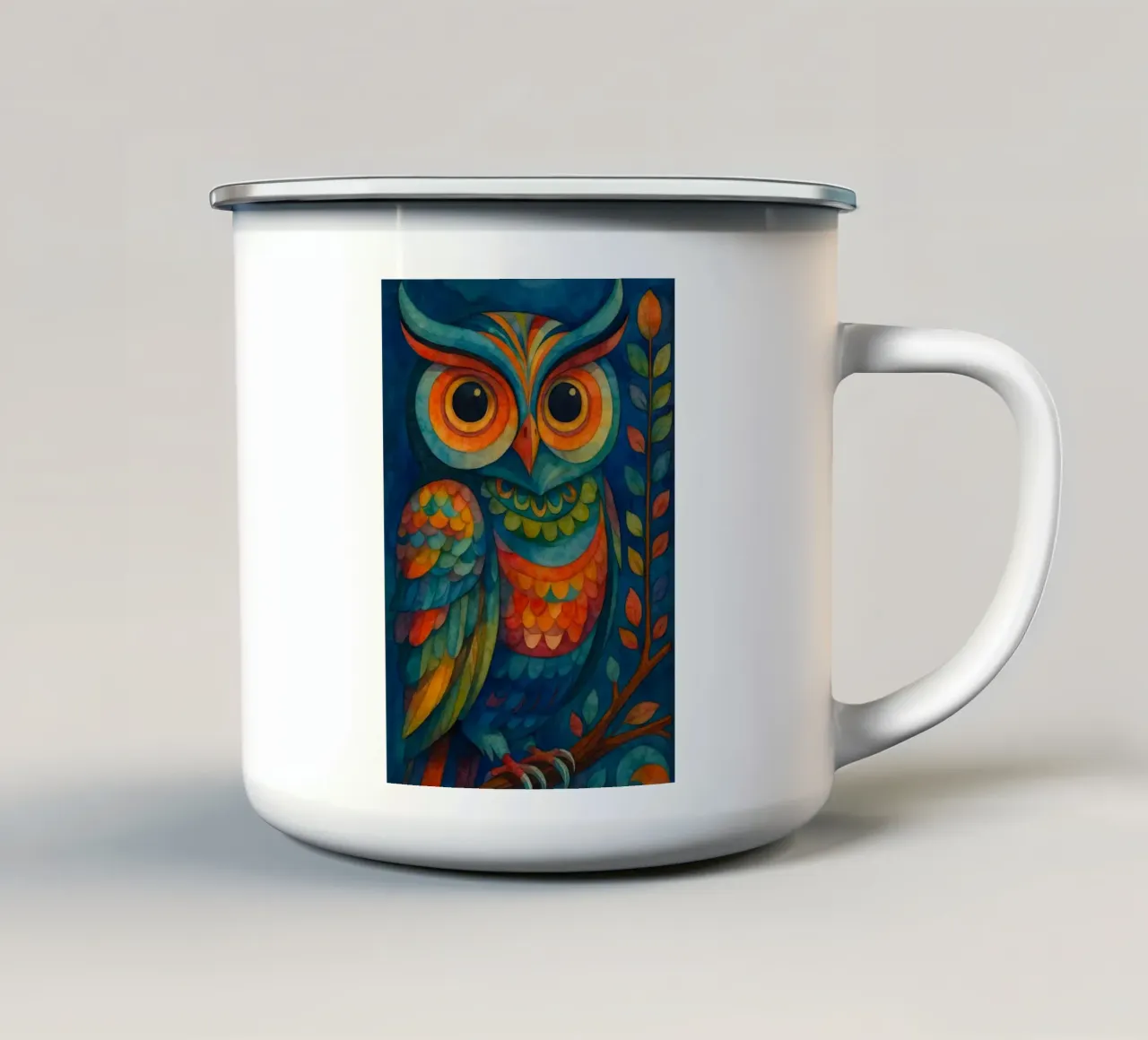 disegno di gufo tazza in smalto da Botania