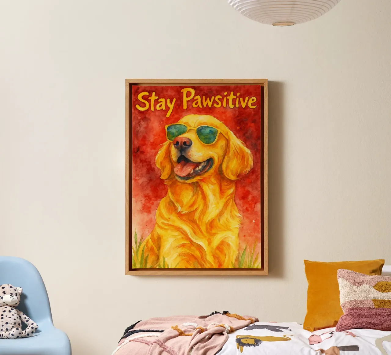 dessin d'un chien qui reste en contact avec la patte toile avec Caisse américaine de Botania