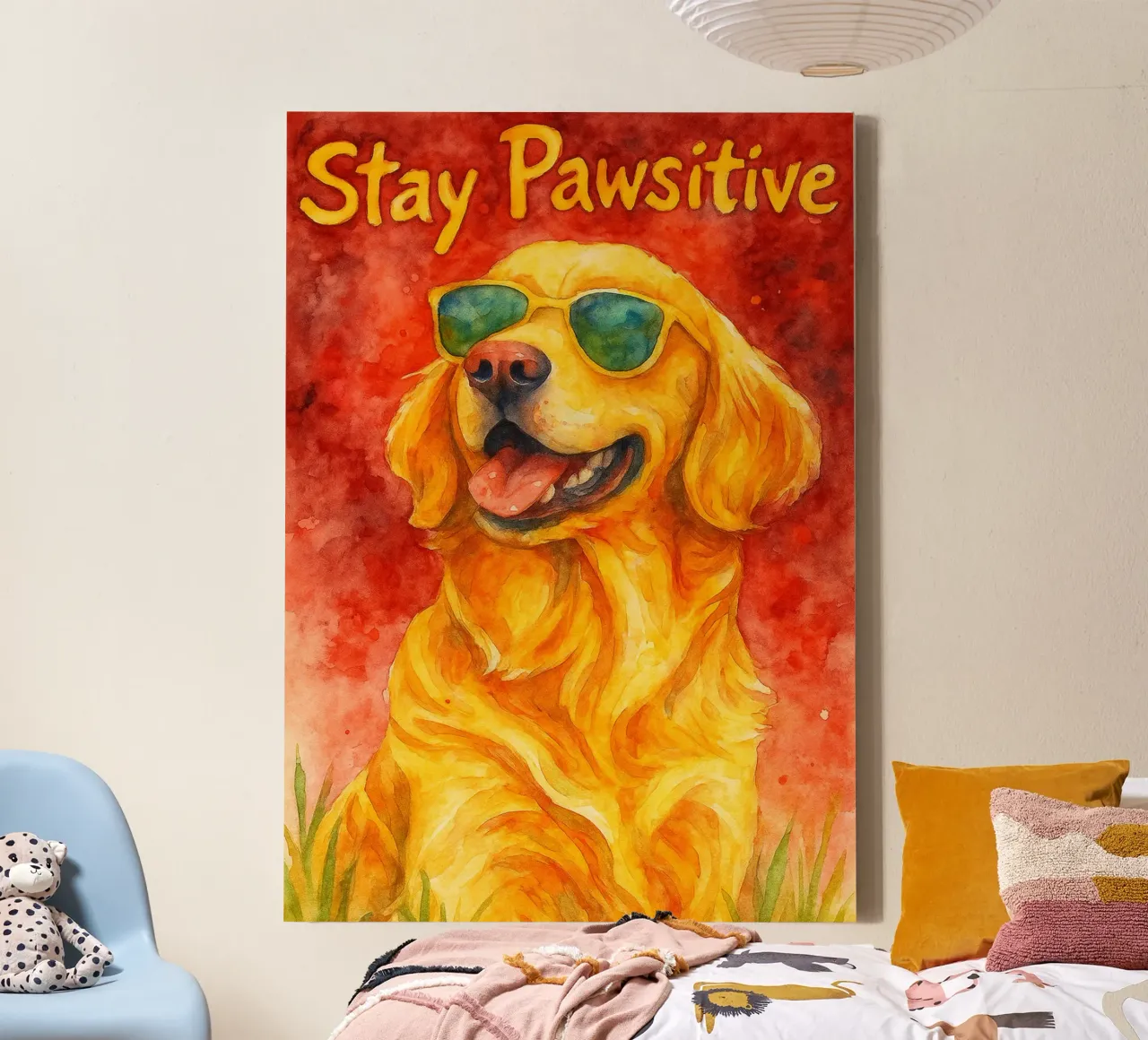 dessin d'un chien qui reste en contact avec la patte toile avec Caisse américaine de Botania