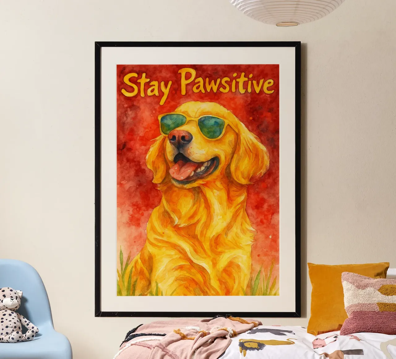 dessin d'un chien qui reste en contact avec la patte poster de Botania