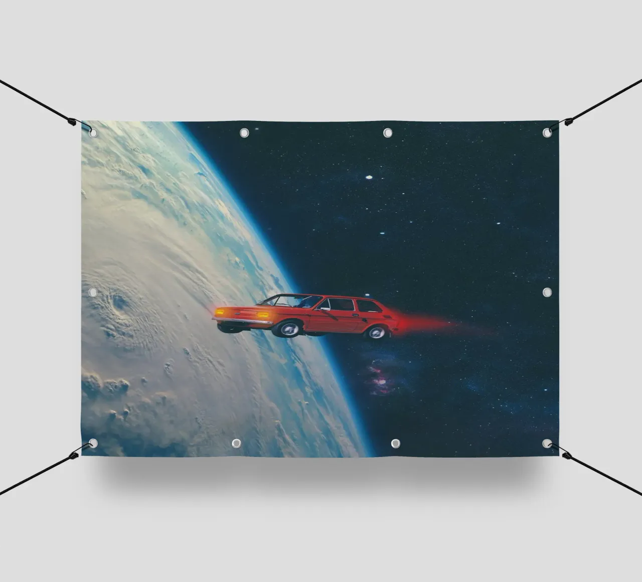 Auto rossa in orbita telo in pvc da Dapidoka