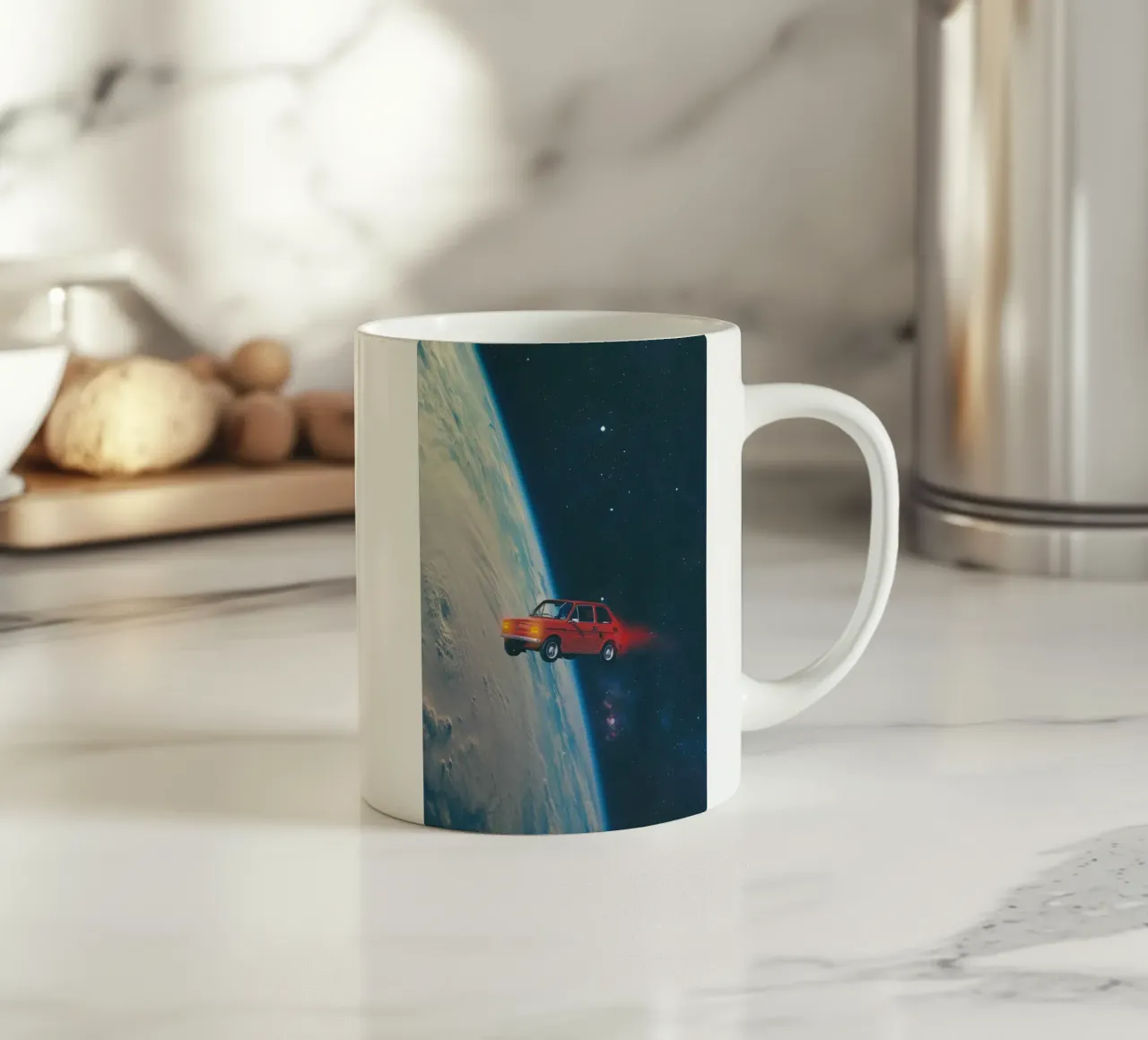 Auto rossa in orbita tazza in ceramica da Dapidoka