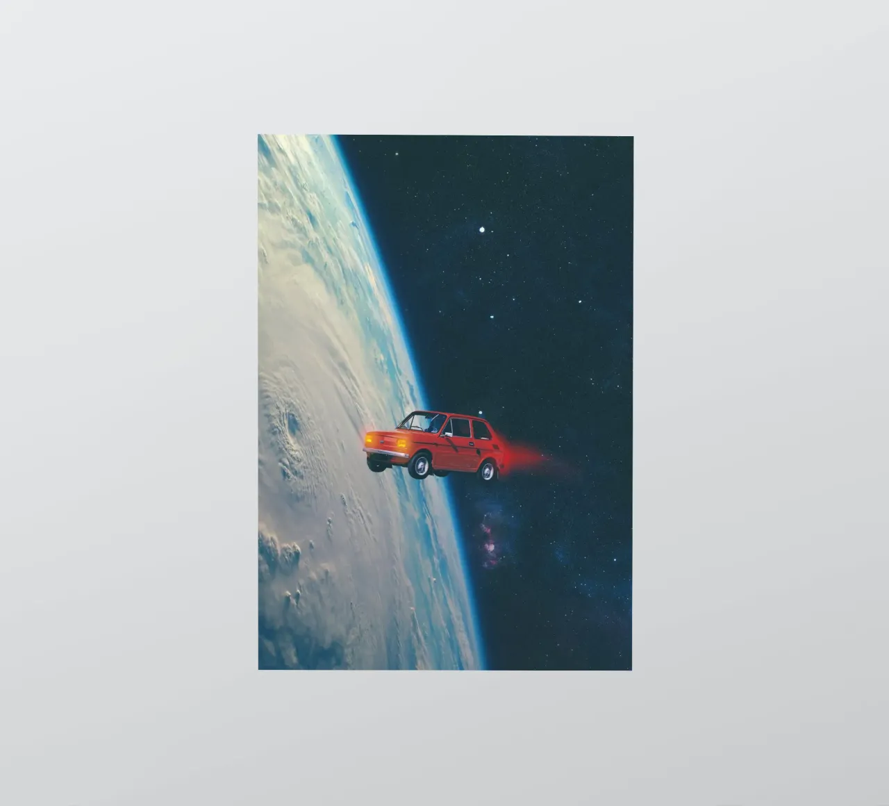 Rotes Auto in der Umlaufbahn Sticker von Dapidoka