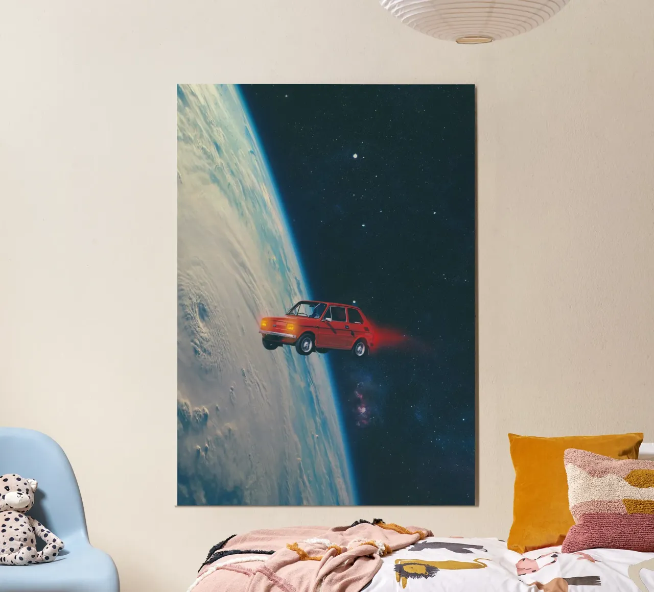 Rotes Auto in der Umlaufbahn Hahnemühle von Dapidoka