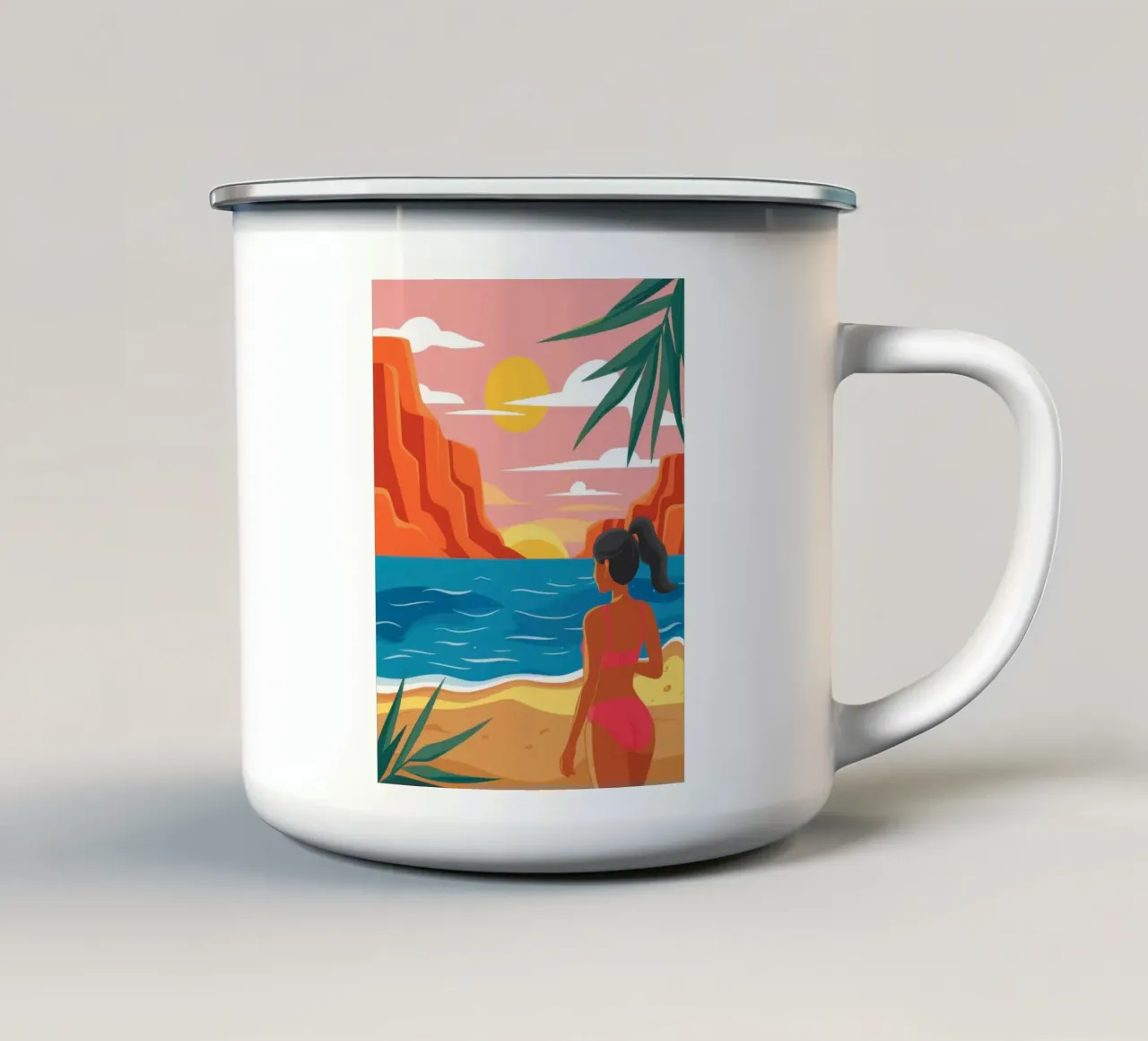 Contemplazione sulla spiaggia al tramonto tazza in smalto da Thistle Bloom