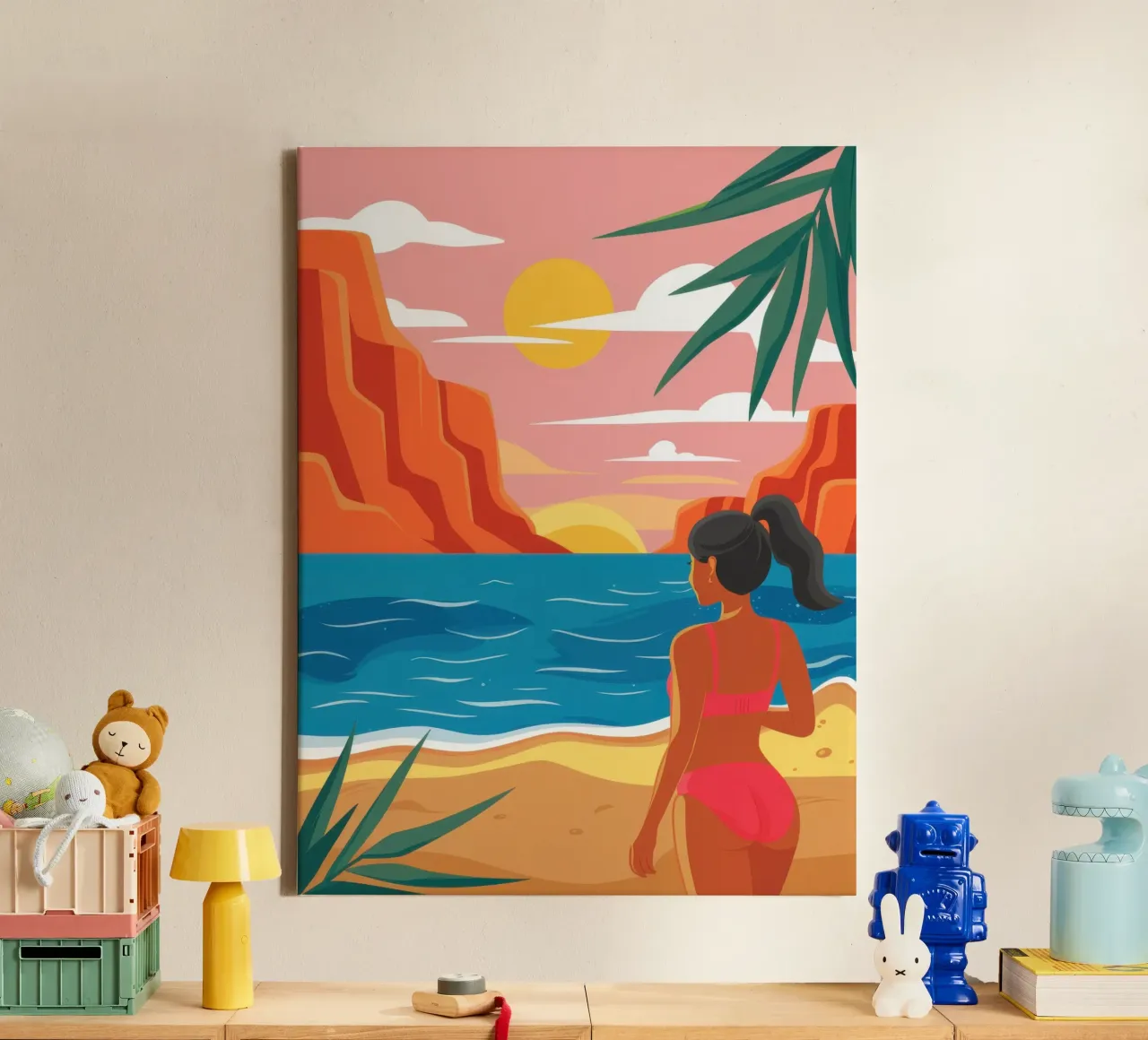 Contemplazione sulla spiaggia al tramonto tela con Cornice a cassetta da Thistle Bloom